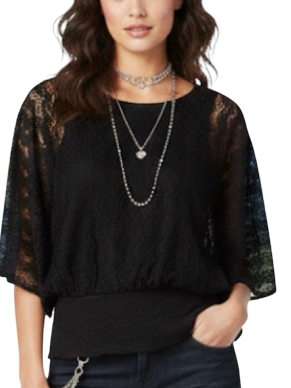 Black Scalloped Lace Butterfly Sleeve Kimono Top | Dark Romance Y2K Size Medium